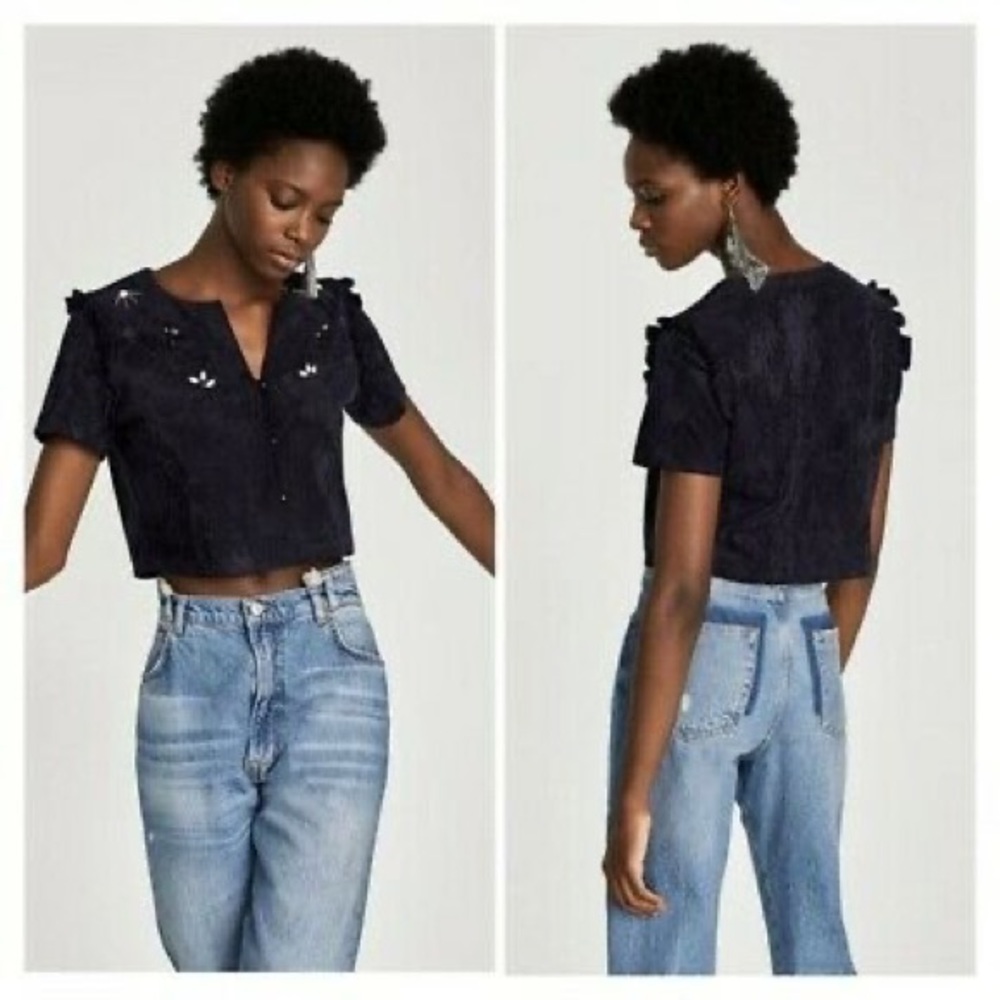Zara Faux Suede Crop Top with Jewels